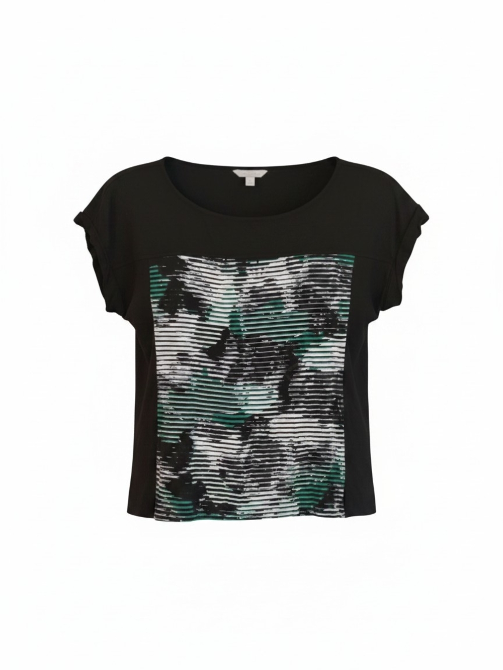 Calvin Klein Jeans Black Short Sleeve Tee with White and Green Abstract Panel
